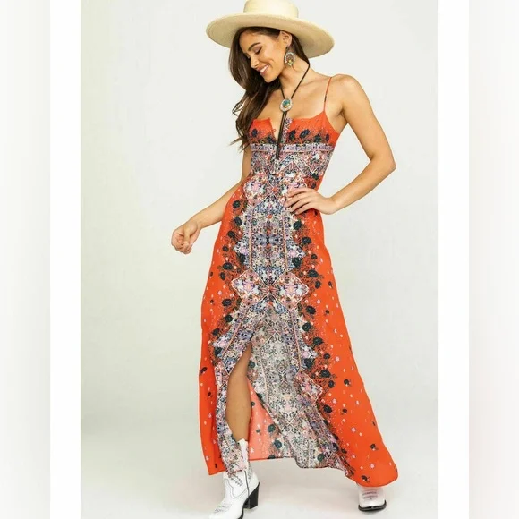 Free People | Dresses | Free People Morning Song Spaghetti Strap Maxi Slip  Dress In Redorange | Poshmark